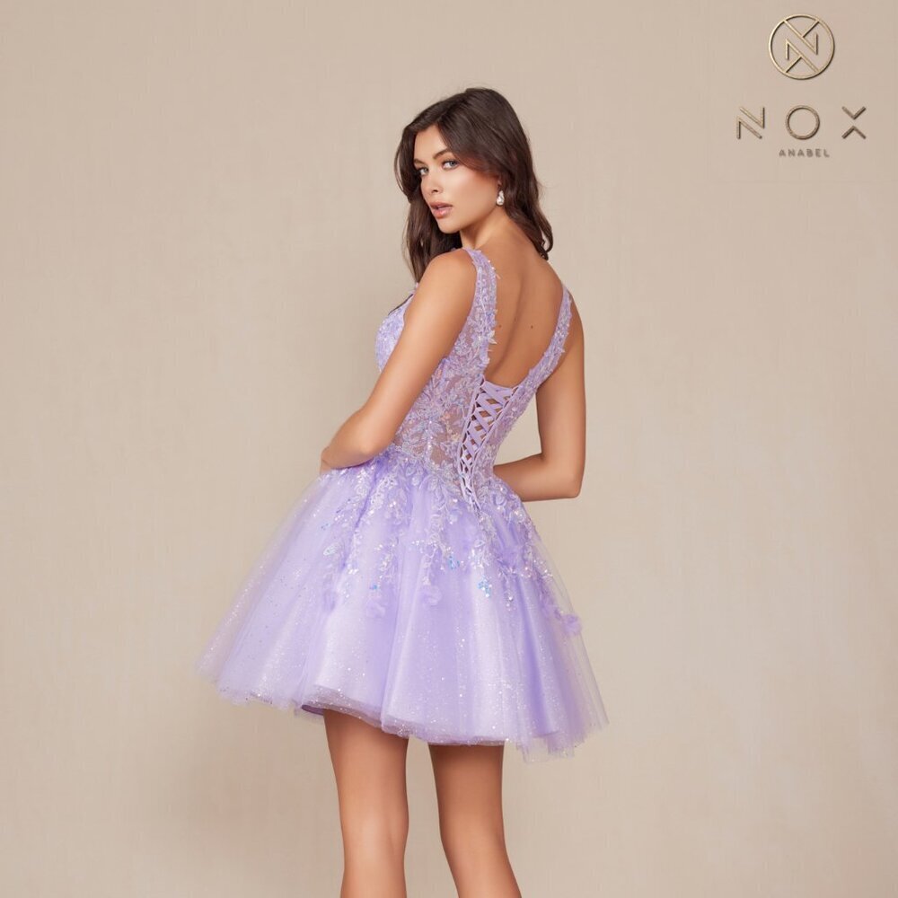 NEW FORMAL SEQUIN EMBELLISHED COCKTAIL DRESS W/ LACE UP BACK & V-NECK NX H846 - Picture 7 of 9